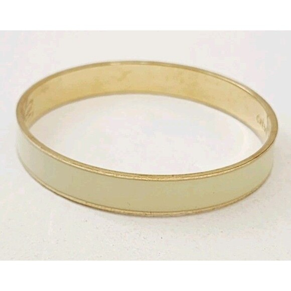 Kate Spade Gold Plated Cream Enamel Creme de la Creme Idiom Bangle Bracelet 7.5" - Picture 4 of 7